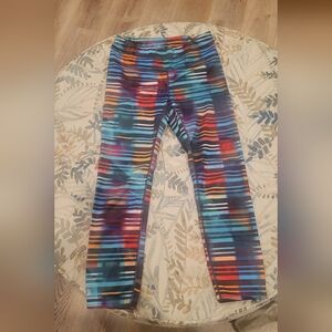 Athleta Womens  Multicolor Striped Leggings - Blue/Red/Orange/Purple